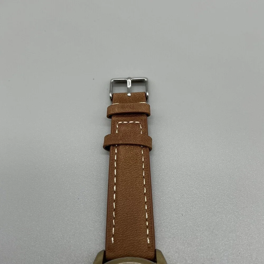 Timex Indiglo Mens Watch 36mm Gold Tone Day Date Brown Leather New Battery